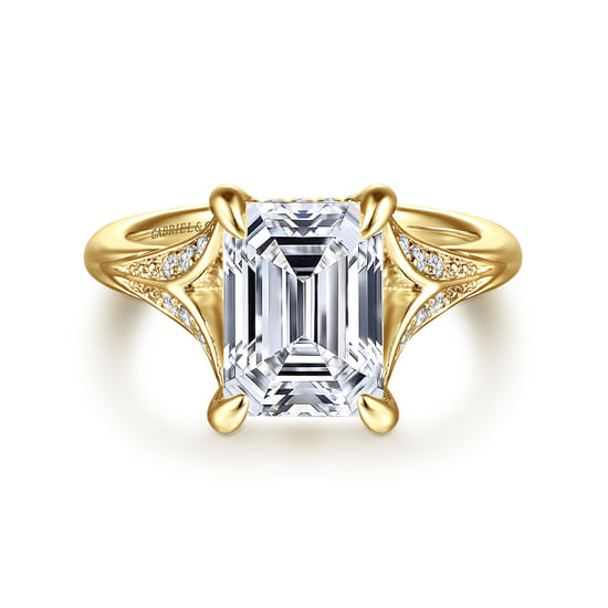 Gabriel - 14K Yellow Gold Split Shank Emerald Cut Diamond Engagement Ring