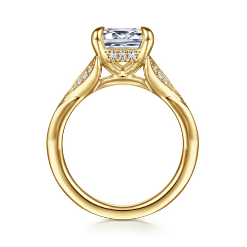 14K Yellow Gold Split Shank Emerald Cut Diamond Engagement Ring