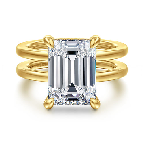 14K Yellow Gold Split Shank Emerald Cut Diamond Engagement Ring