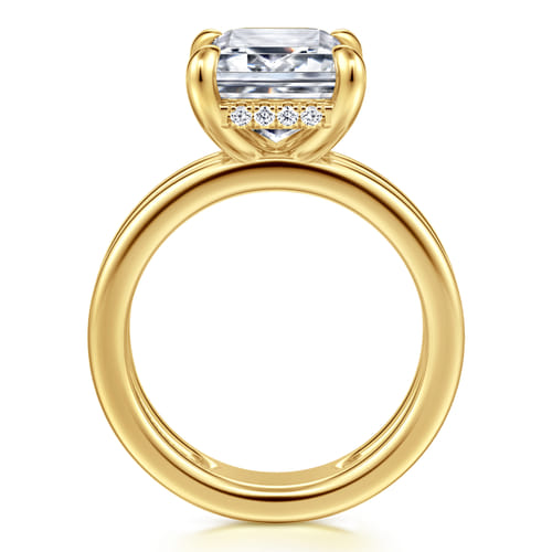 14K Yellow Gold Split Shank Emerald Cut Diamond Engagement Ring