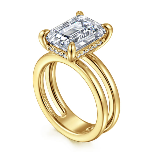 14K Yellow Gold Split Shank Emerald Cut Diamond Engagement Ring