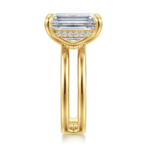14K Yellow Gold Split Shank Emerald Cut Diamond Engagement Ring