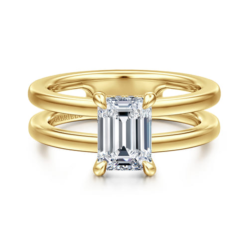 14K Yellow Gold Split Shank Emerald Cut Diamond Engagement Ring