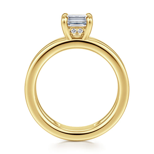 14K Yellow Gold Split Shank Emerald Cut Diamond Engagement Ring