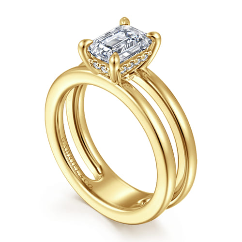 14K Yellow Gold Split Shank Emerald Cut Diamond Engagement Ring