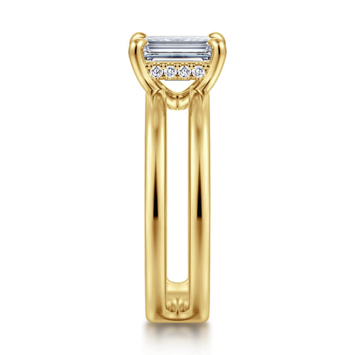 14K Yellow Gold Split Shank Emerald Cut Diamond Engagement Ring