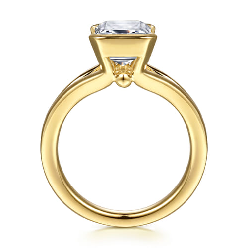 14K Yellow Gold Split Shank Half Bezel Emerald Cut Diamond Engagement Ring