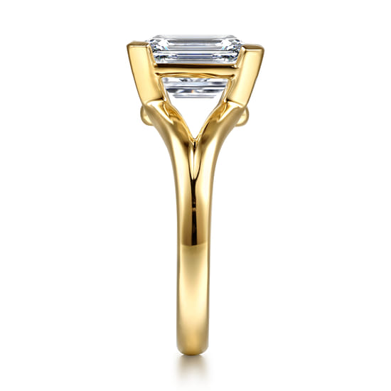 14K Yellow Gold Split Shank Half Bezel Emerald Cut Diamond Engagement Ring angle 5