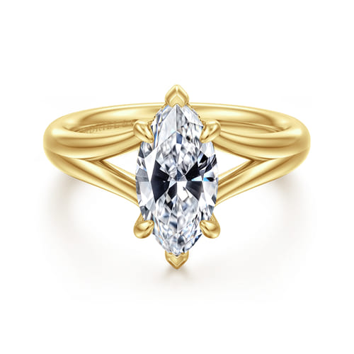 14K Yellow Gold Split Shank Marquise Shape Diamond Engagement Ring