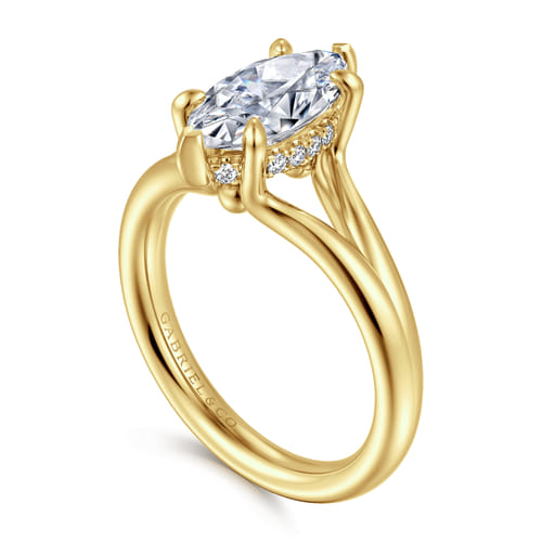 14K Yellow Gold Split Shank Marquise Shape Diamond Engagement Ring