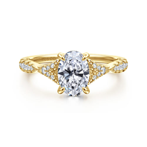 14K Yellow Gold Split Shank Oval Diamond Engagement Ring