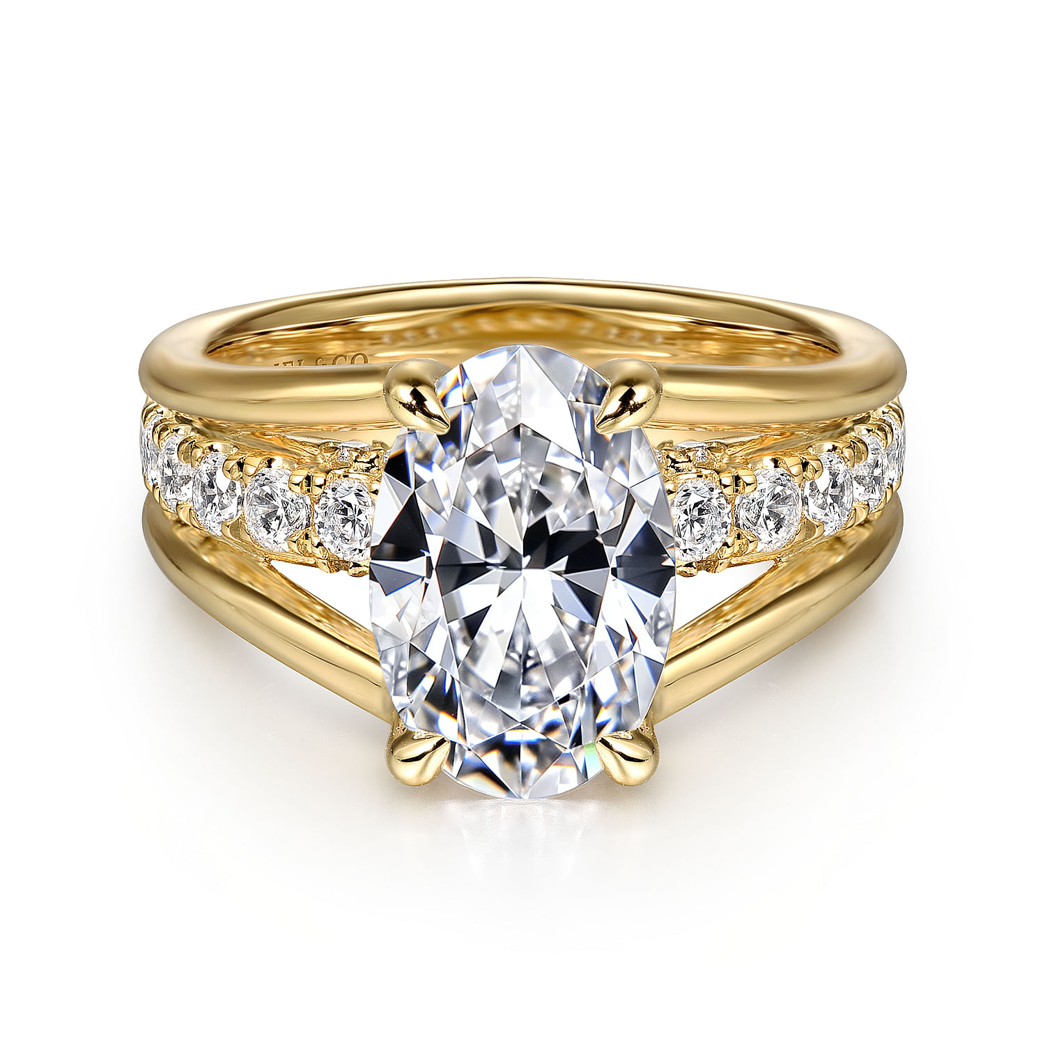 14K Yellow Gold Split Shank Oval Diamond Engagement Ring