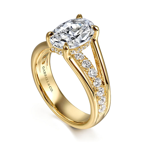 14K Yellow Gold Split Shank Oval Diamond Engagement Ring