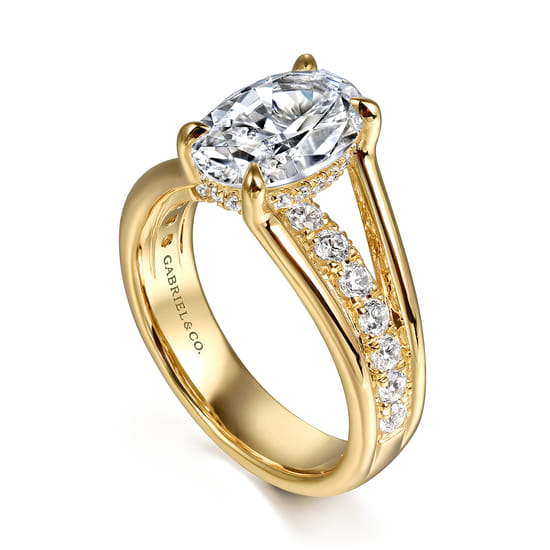 14K Yellow Gold Split Shank Oval Diamond Engagement Ring angle 3