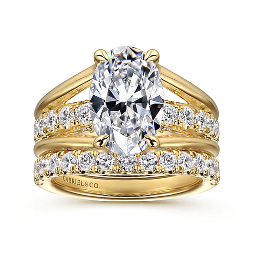 14K Yellow Gold Split Shank Oval Diamond Engagement Ring