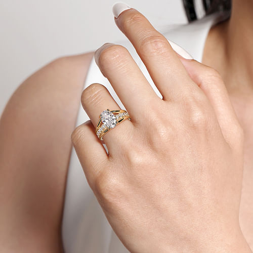 14K Yellow Gold Split Shank Oval Diamond Engagement Ring
