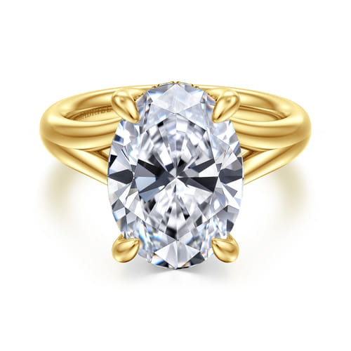 14K Yellow Gold Split Shank Oval Diamond Engagement Ring