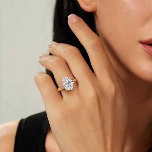 14K Yellow Gold Split Shank Oval Diamond Engagement Ring