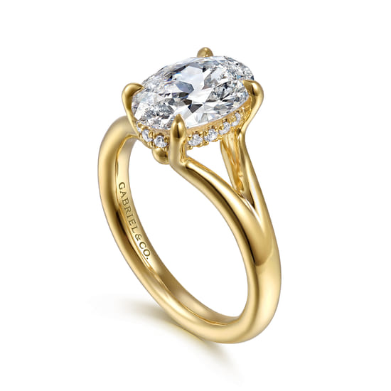 14K Yellow Gold Split Shank Oval Diamond Engagement Ring angle 3