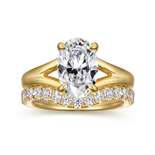 14K Yellow Gold Split Shank Oval Diamond Engagement Ring