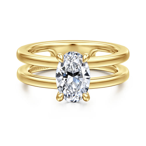14K Yellow Gold Split Shank Oval Diamond Engagement Ring