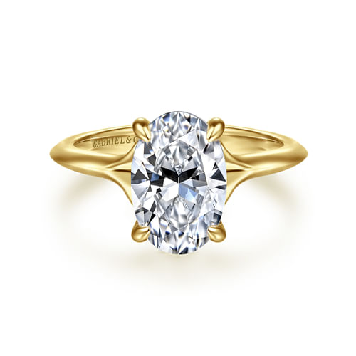 14K Yellow Gold Split Shank Oval Diamond Engagement Ring