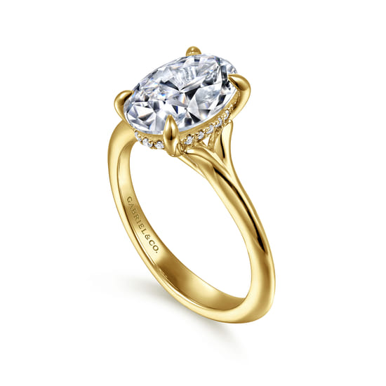 14K Yellow Gold Split Shank Oval Diamond Engagement Ring angle 3