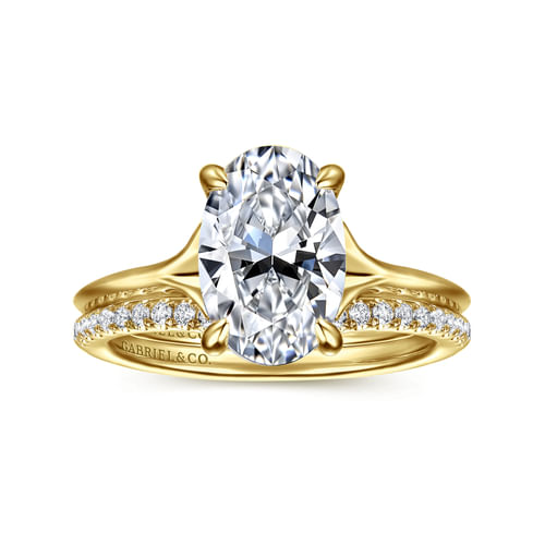 14K Yellow Gold Split Shank Oval Diamond Engagement Ring