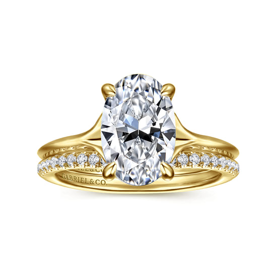 14K Yellow Gold Split Shank Oval Diamond Engagement Ring angle 4