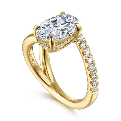 14K Yellow Gold Split Shank Oval Diamond Engagement Ring