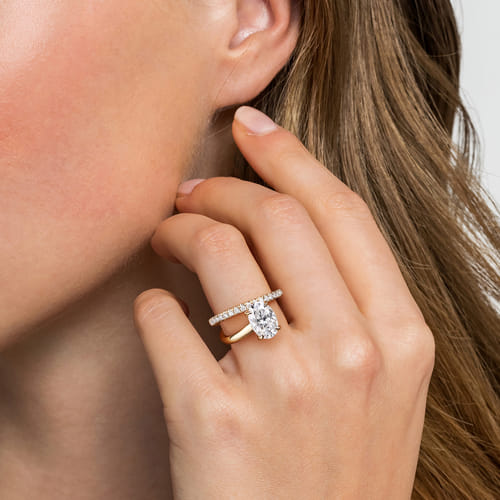 14K Yellow Gold Split Shank Oval Diamond Engagement Ring