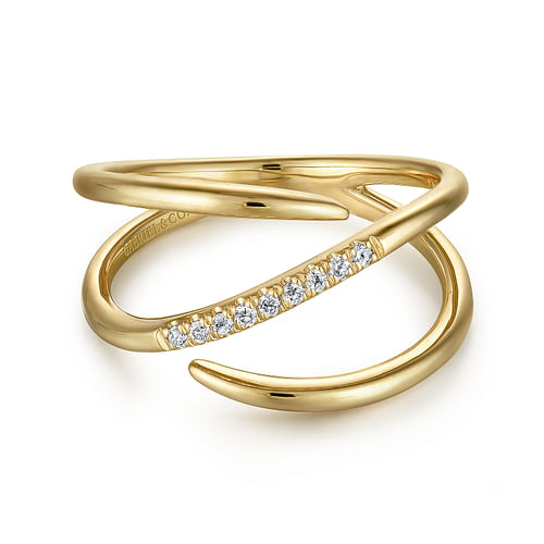 14K Yellow Gold Split Shank Pavé Diamond Wrap Ring