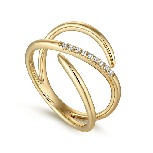 14K Yellow Gold Split Shank Pavé Diamond Wrap Ring