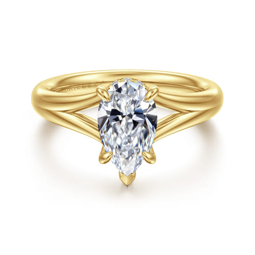 14K Yellow Gold Split Shank Pear Shape Diamond Engagement Ring