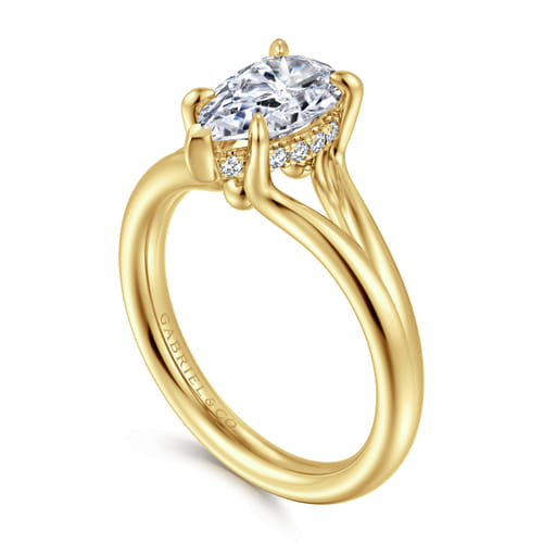 14K Yellow Gold Split Shank Pear Shape Diamond Engagement Ring