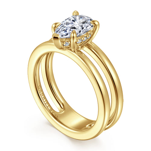 14K Yellow Gold Split Shank Pear Shape Diamond Engagement Ring