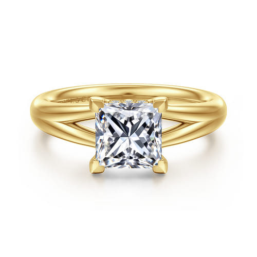 14K Yellow Gold Split Shank Princess Cut Diamond Engagement Ring