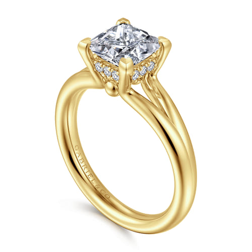 14K Yellow Gold Split Shank Princess Cut Diamond Engagement Ring