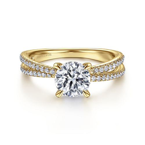 14K Yellow Gold Split Shank Round Diamond Engagement Ring