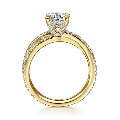 14K Yellow Gold Split Shank Round Diamond Engagement Ring