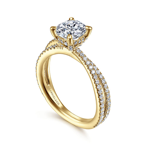 14K Yellow Gold Split Shank Round Diamond Engagement Ring