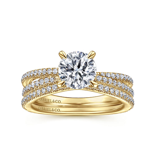 14K Yellow Gold Split Shank Round Diamond Engagement Ring