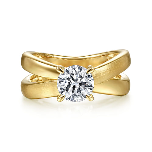 14K Yellow Gold Split Shank Round Diamond Engagement Ring
