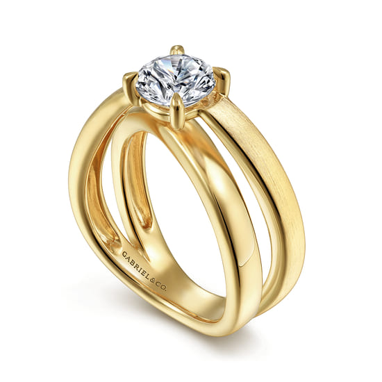 14K Yellow Gold Split Shank Round Diamond Engagement Ring angle 3