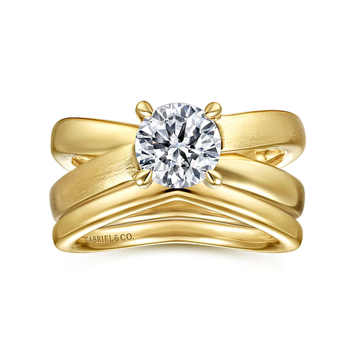 14K Yellow Gold Split Shank Round Diamond Engagement Ring