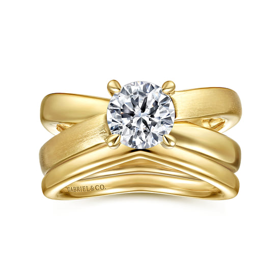 14K Yellow Gold Split Shank Round Diamond Engagement Ring angle 4