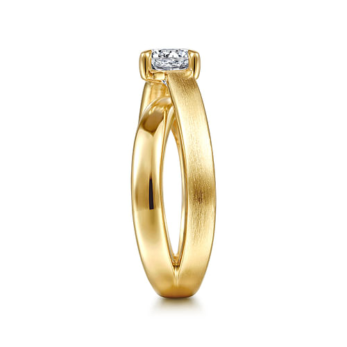 14K Yellow Gold Split Shank Round Diamond Engagement Ring