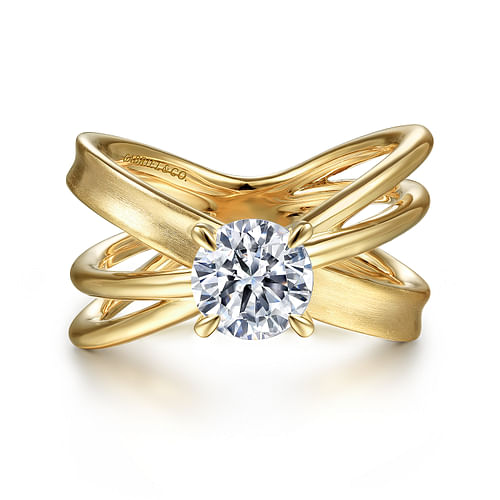14K Yellow Gold Split Shank Round Diamond Engagement Ring