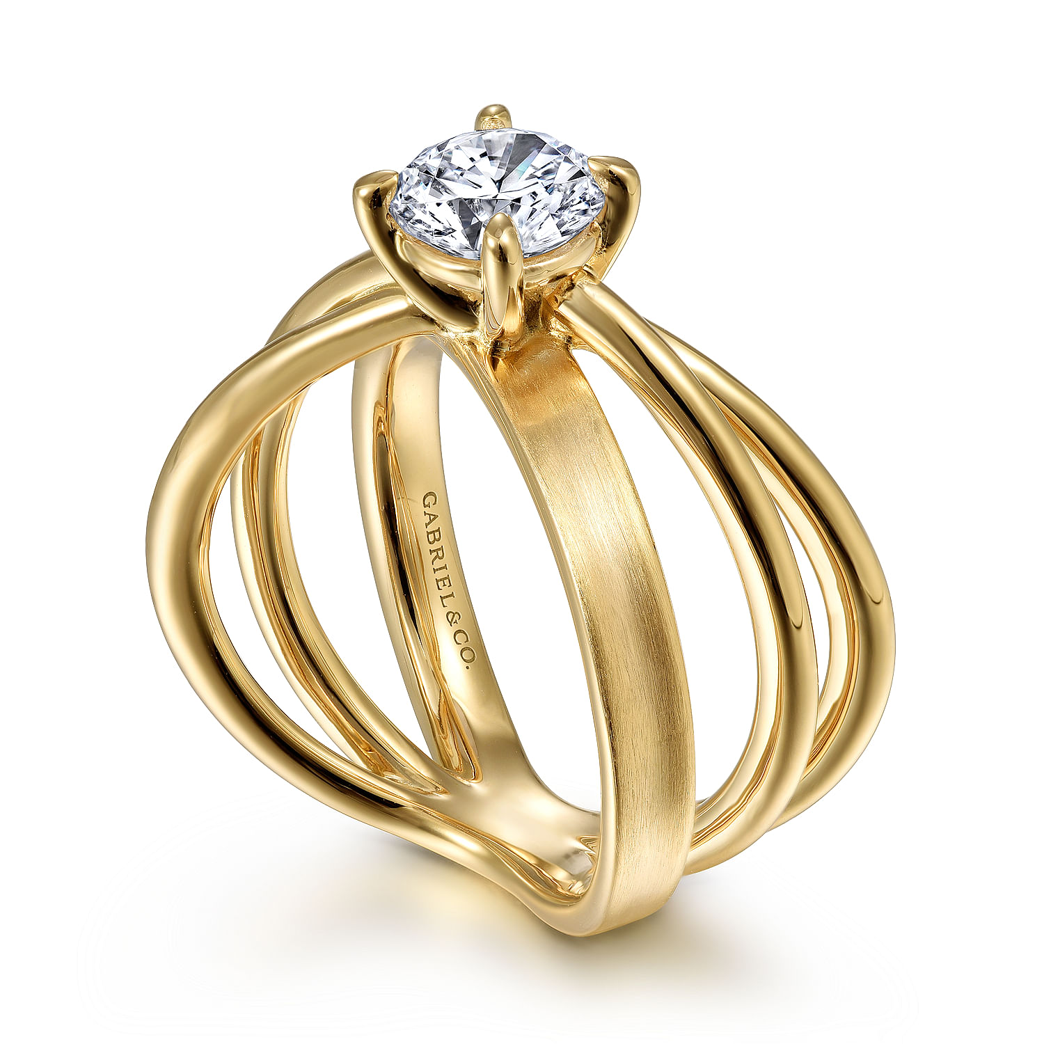 14K Yellow Gold Split Shank Round Diamond Engagement Ring