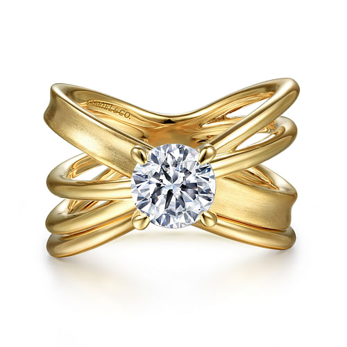 14K Yellow Gold Split Shank Round Diamond Engagement Ring